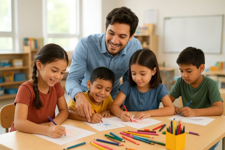 Niños en México participando en actividades escolares que reflejan innovación y equidad en la educación infancias.