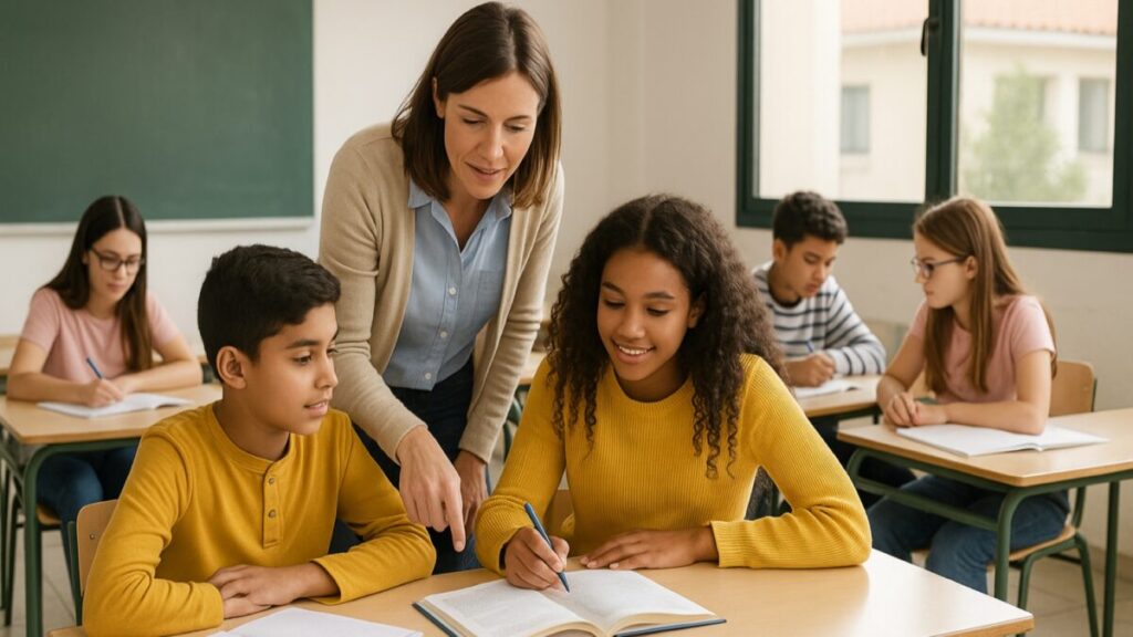 studiantes españoles de diferentes orígenes participando en clase como ejemplo de diversidad educativa e inclusión escolar