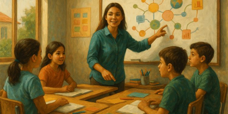 Docentes mexicanos trabajando en equipo dentro del modelo escuelas que aprenden.