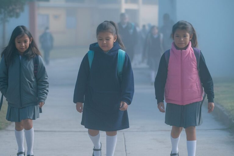 Suspensión de clases en Puebla por frío extremo en zonas vulnerables, imagen de estudiantes abrigados en clima frío