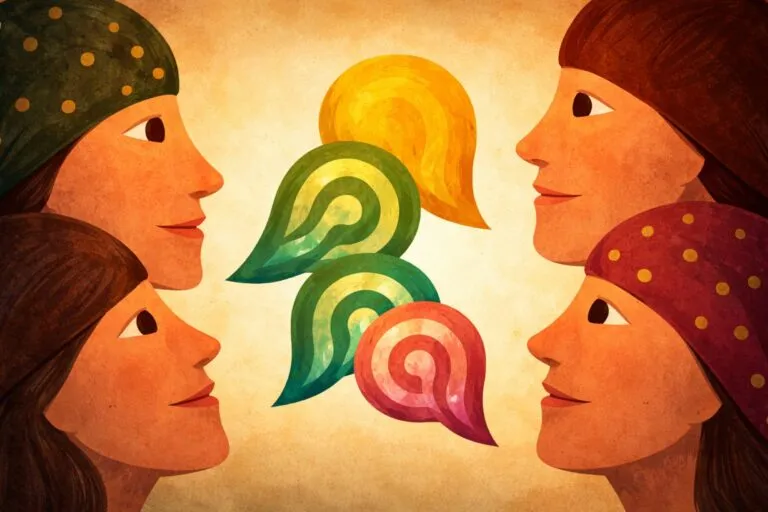 Dos migrantes se comunican en lengua mixteca como acto de resistencia cultural en un mundo futurista y vigilado, escena de la película Itu Ninu