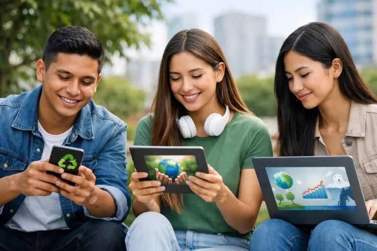Jóvenes mexicanos usando redes sociales para promover la educación ambiental y el activismo ecológico