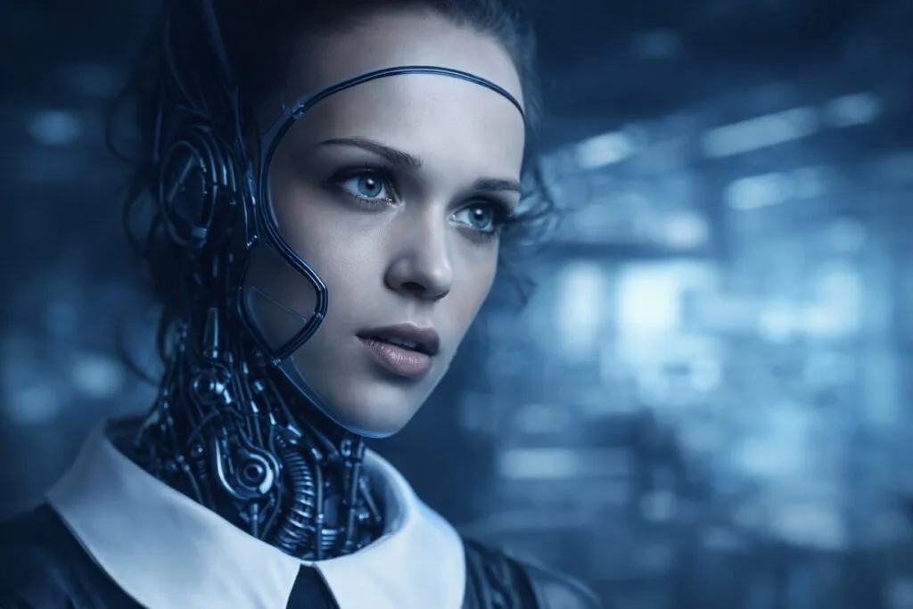 Robot humanoide japonés moviendo los labios como un ser humano en entorno de laboratorio