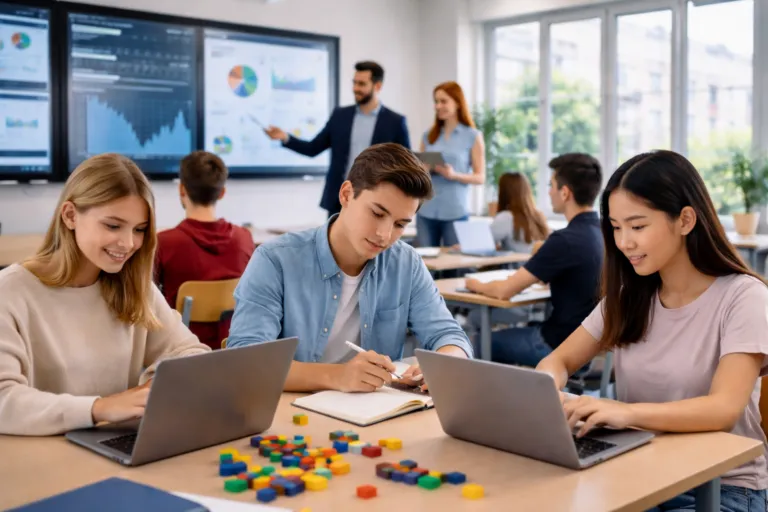 Estudiantes en aula moderna reflejan cómo la educación en Moldavia se evalúa con School Barometer 2026 y sus desafíos en calidad e inclusión