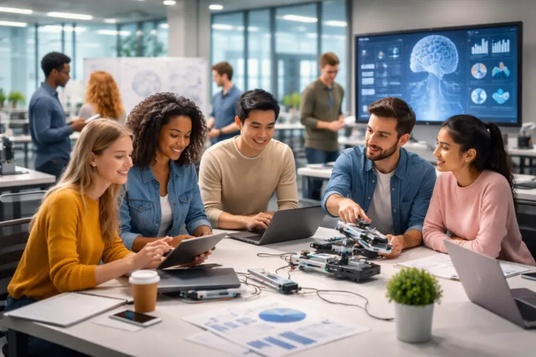 innovación en educación superior con estudiantes y tecnología en universidades modernas