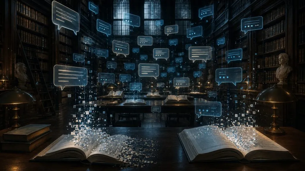 Representación conceptual sobre inteligencia artificial y vínculos humanos digitales