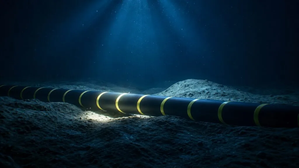 Red de cables submarinos de fibra óptica que transportan datos de internet entre continentes